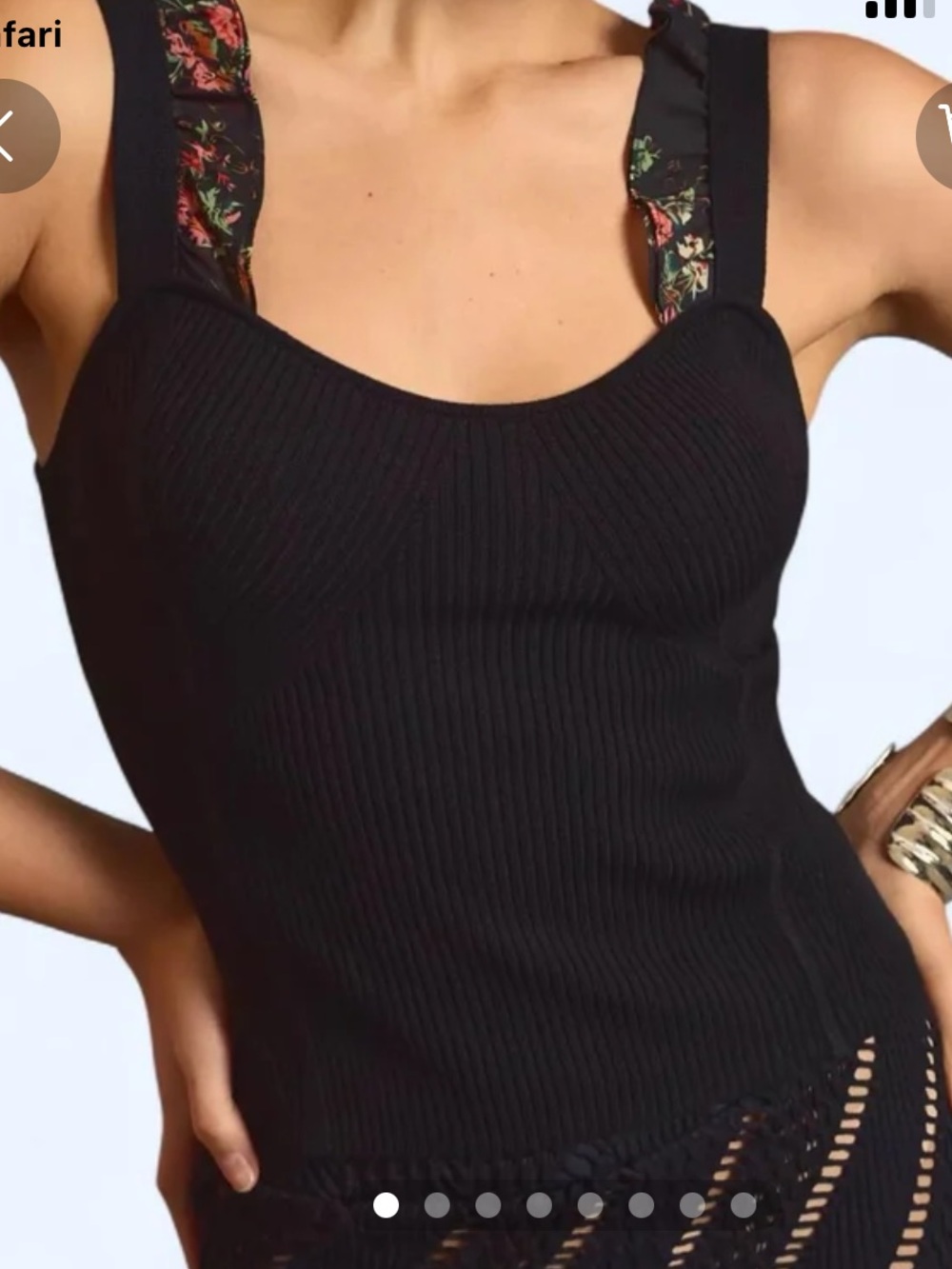 Anthropologie Black Ribbed Knit Tank with Floral Ruffle Straps